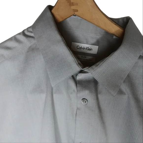 Calvin Klein | Shirts | Calvin Klein 7 12 3233 Steel Grey Collar Long  Sleeve Dress Sh | Poshmark